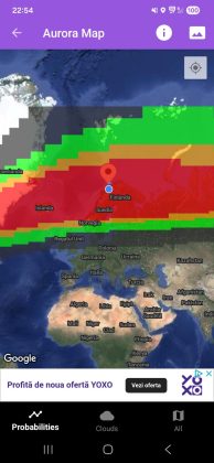 cum se vede pe aplicatie aurora boreala